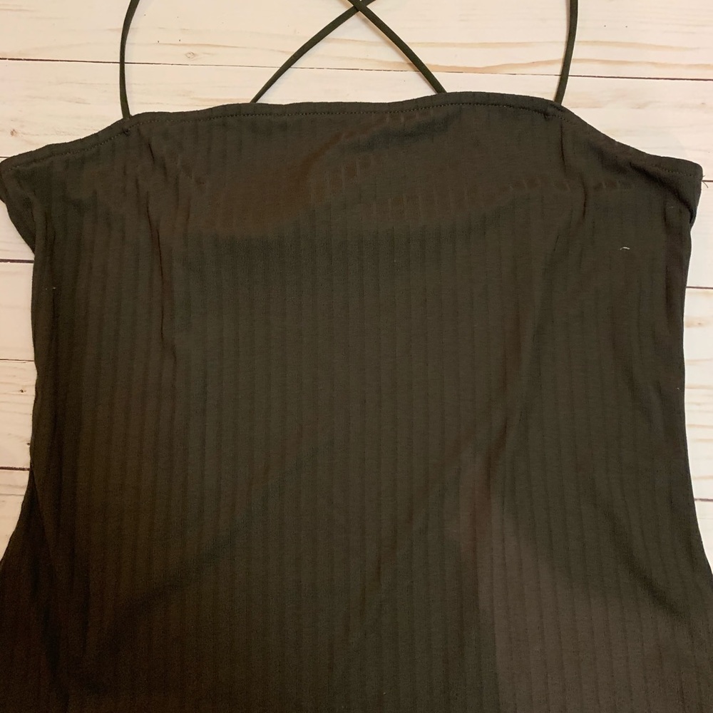 Dark green ribbed spaghetti strap top